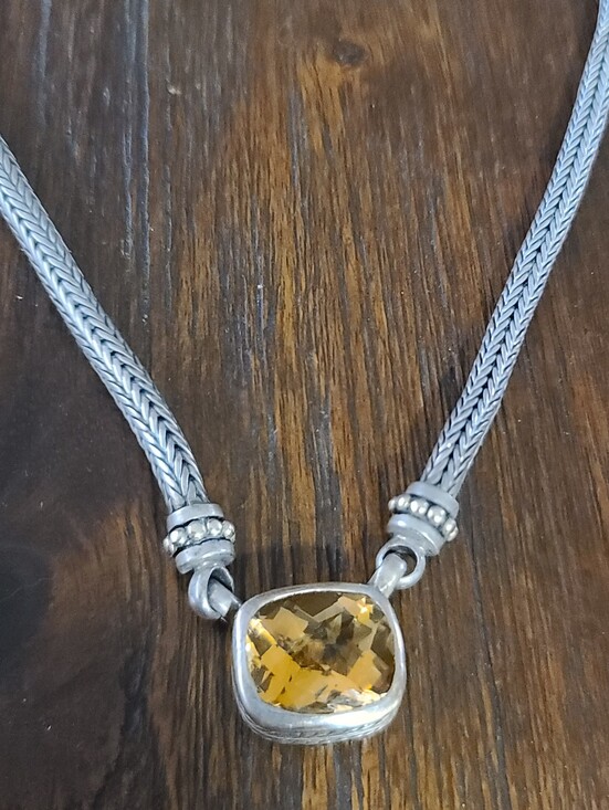 Jewelry - Sterling Silver 925 With 18k Gold Accents Necklace with Citrine Gemstone Pendant